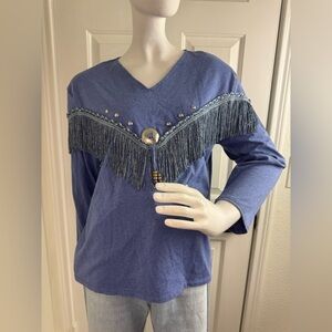 Sas’sa Vintage Fringe Western Shirt Size M  Long Sleeve Rodeo Boho  #333